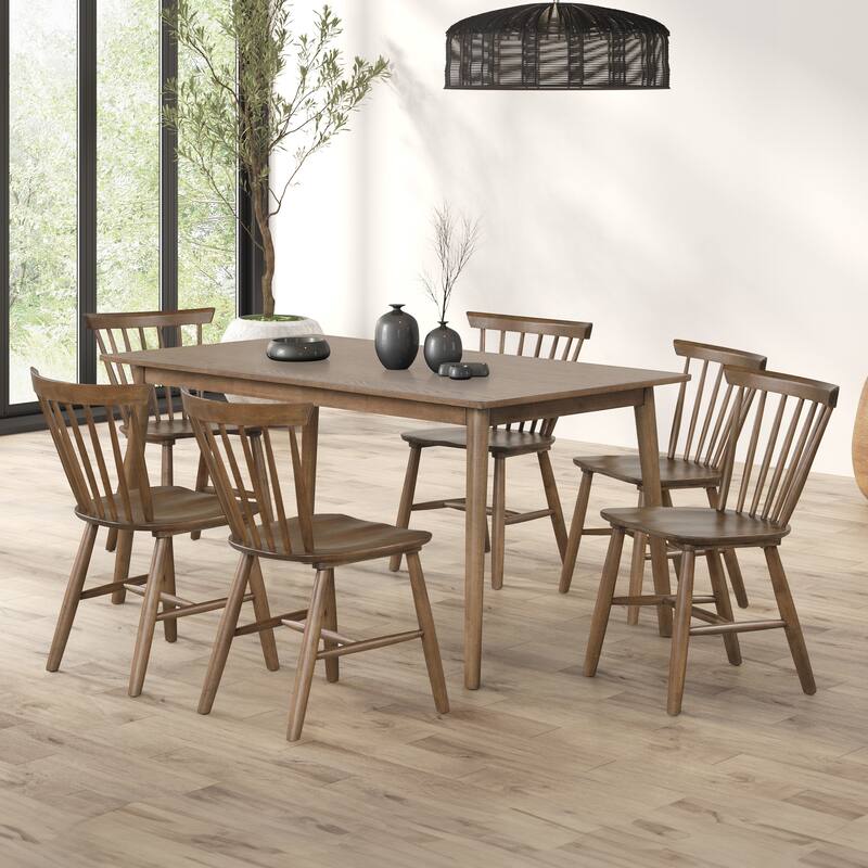 Furniture of America Zailen Mid-Century Modern 7-Piece Walnut Solid Wood Dining Set - Walnut