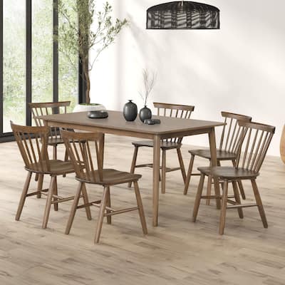 Furniture of America Zailen Mid-Century Modern 7-Piece Walnut Solid Wood Dining Set
