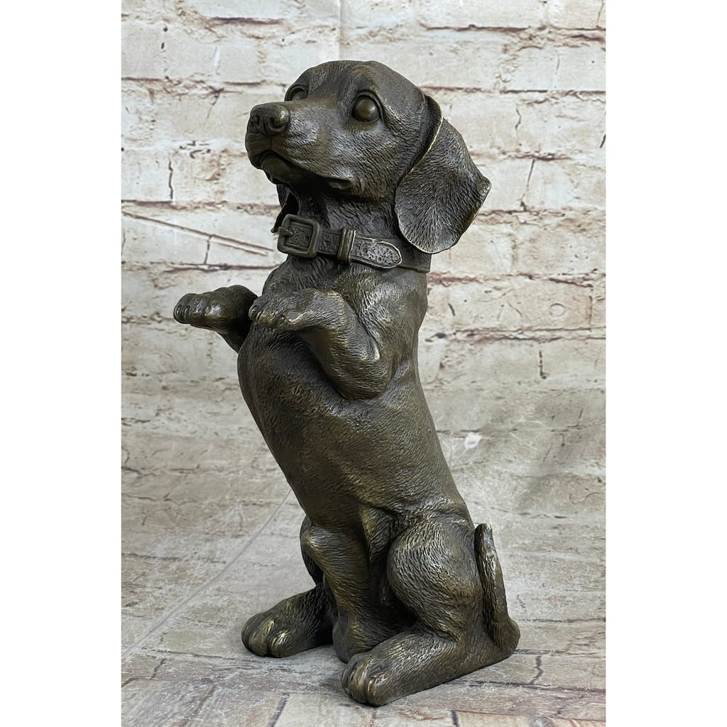 Hot Cast Bronze Puppy Dog Begging Signed Original Art Sculpture Statue Figure