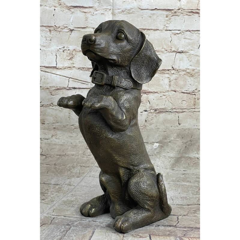 Hot Cast Bronze Puppy Dog Begging Signed Original Art Sculpture Statue Figure