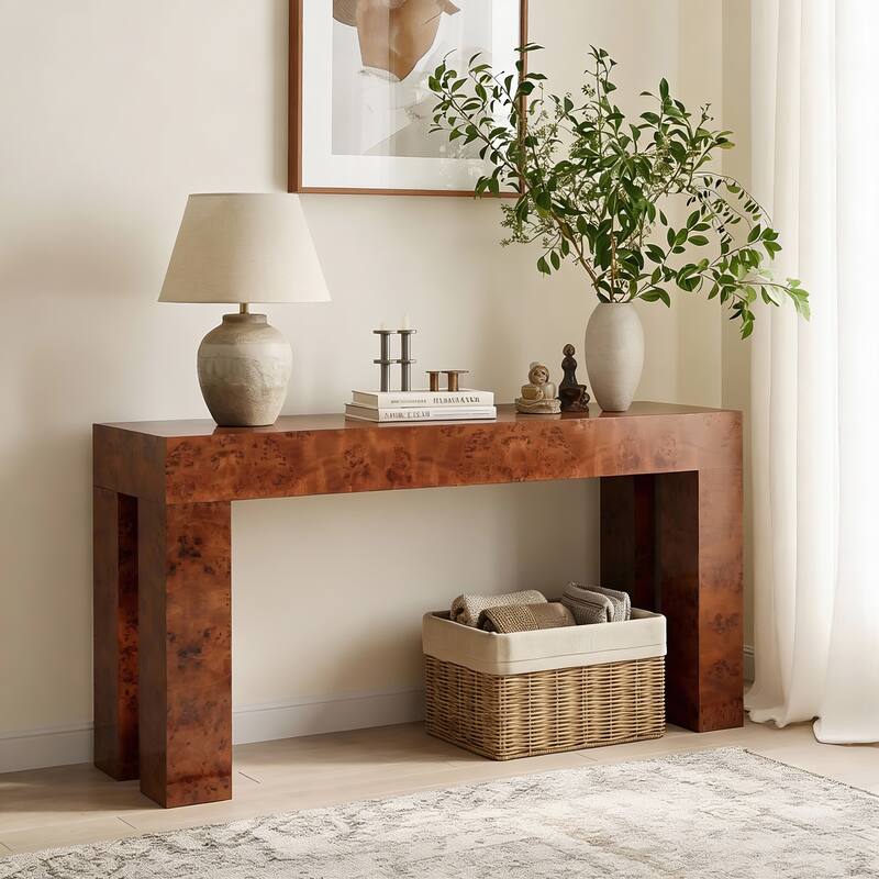 Christopher Knight Home - Burl Wood Console Table with Thick Block Legs - Brown Burl Wood