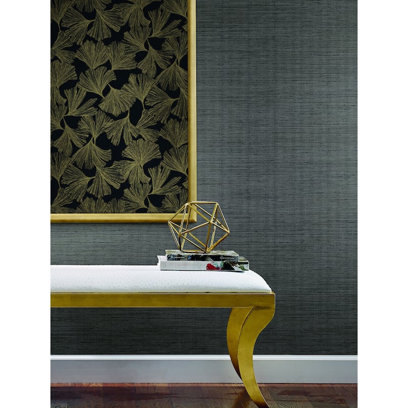 Gennevilliers Black Non-Woven Unpasted Botanical Ginkgo Toss Wallpaper Covers about 60.75 sq. ft.