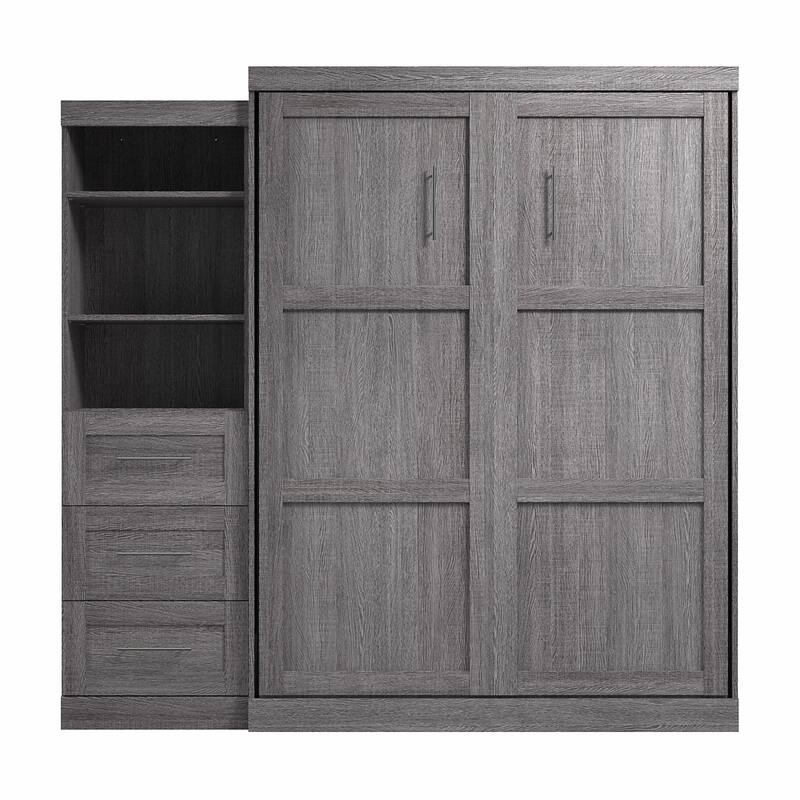 Bestar Pur Queen Murphy Bed with Shelving Unit and Drawers (90W)