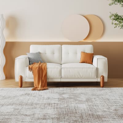 Teddy Fabric Upholstered Loveseat, Tufted Couch with Square Arm, 2 Seater Couch with Pillows and Solid Wood Legs