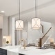 preview thumbnail 2 of 6, Modern Black Chandelier Drum Pendant Lights with Off-white Fabric for Kitchen Island - D13" X H 14"