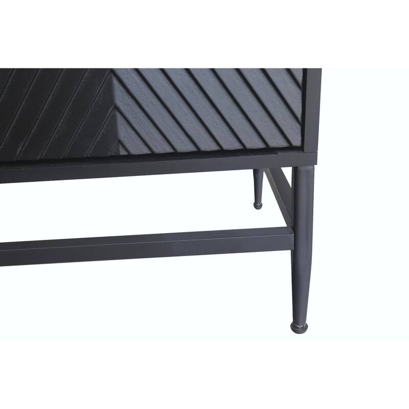 Accent Black Lacquered 4-Door Wooden Sideboard Buffet Server Cabinet
