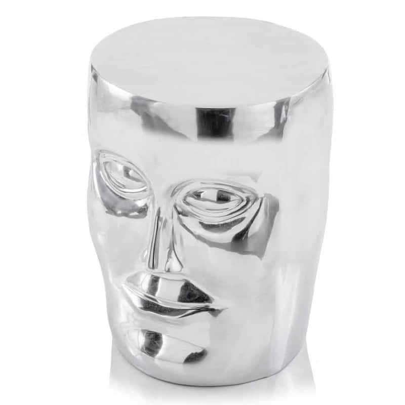 Modern Silver Aluminum Drum End Table with Sculpted Face 18" Round Accent Table for Living Room - 13”L x 13”W x 18”H