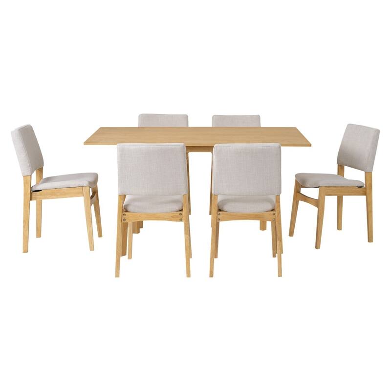 5/7-Piece Modern Dining Set, Rectangular Wood Table and Upholstered Chairs