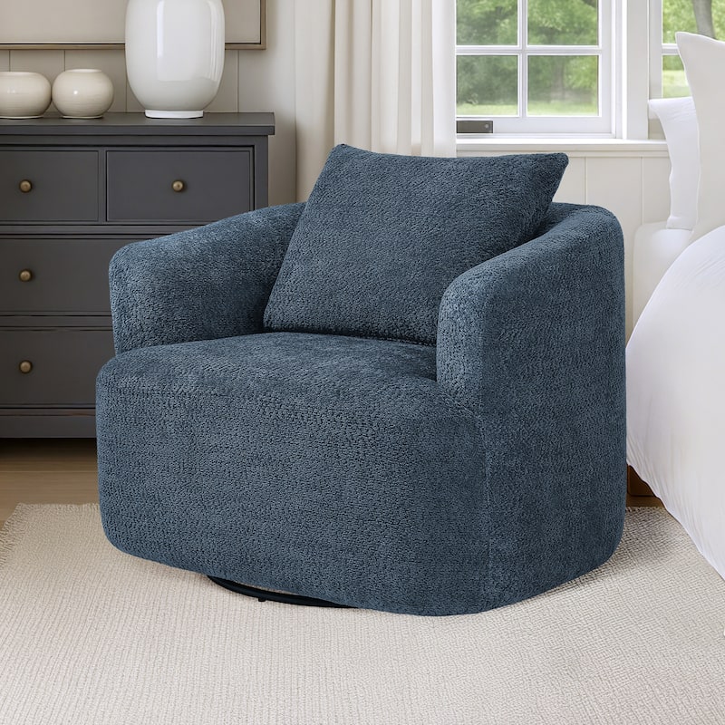 Upholstered Swivel Barrel Chair with Pillow - Dark Blue
