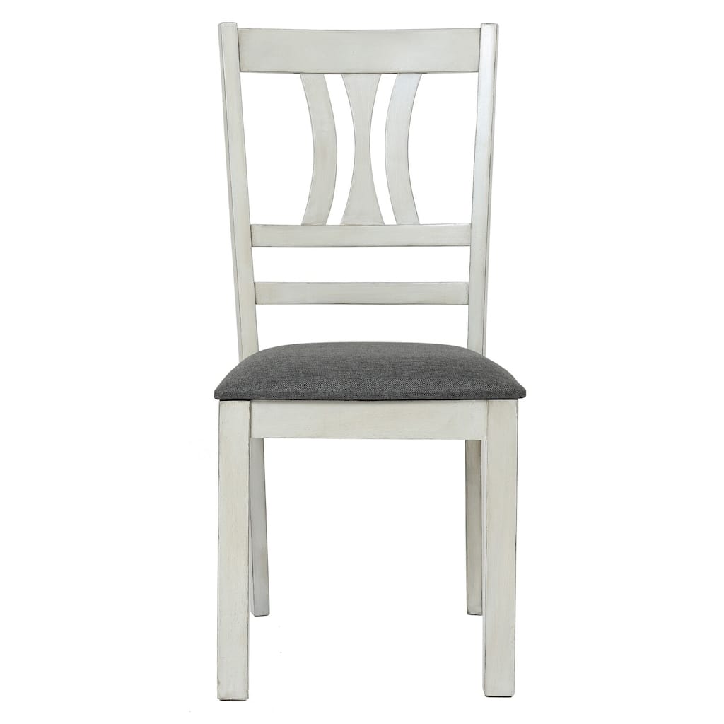 Modern Dining Chairs - Set of 2 - Distressed Off White - Rubberwood Frame - Comfortable Upholstered Seat