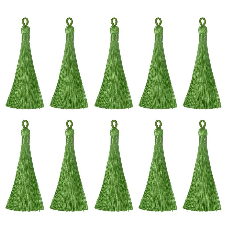 3.7" Silky Bookmark Tassels with Loop for DIY Craft Accessory, 20Pcs Army Green - Army Green