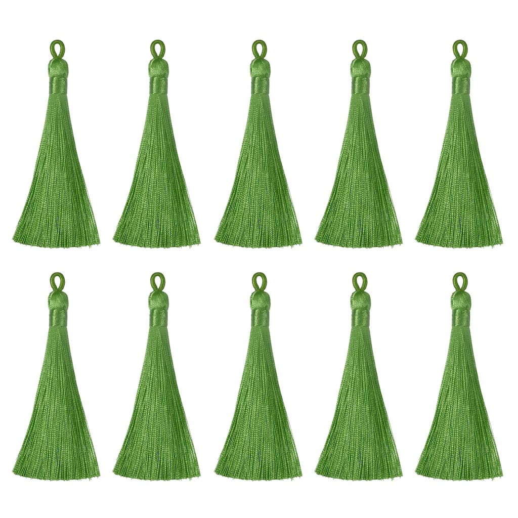 3.7" Silky Bookmark Tassels with Loop for DIY Craft Accessory, 20Pcs Army Green - Army Green