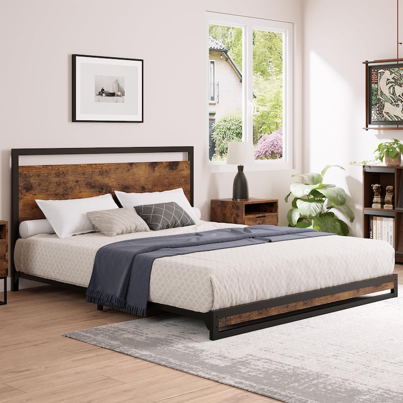 6/12 Inch Twin/Full/Queen/King Metal Platform Bed Frame - Brown_Twin_6" - Twin