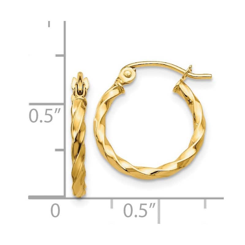 Curata 14k Yellow Gold 2x15mm Twist Polished Hoop Earrings