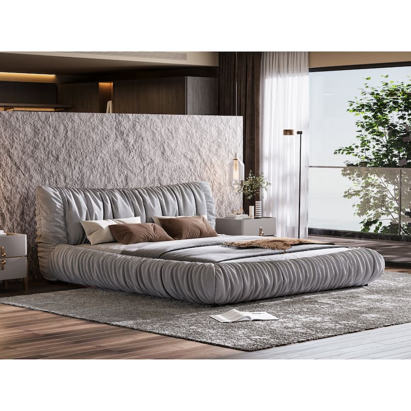King Size Low Profile Platform Bed with Removable Cushion and Solid Wood Frame Modern Fully Upholstered Bed Frame with Headboard