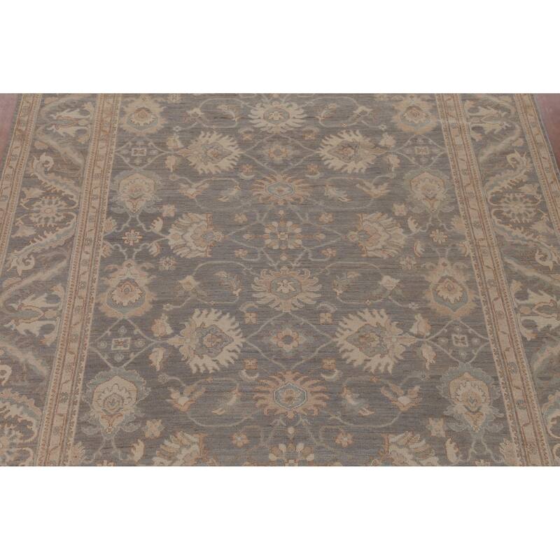 Hand Knotted Oriental 100% Wool Carpet Transitional All-Over Greys & Charcoal Oushak Area Rug - 11' 11'' X 9' 3''