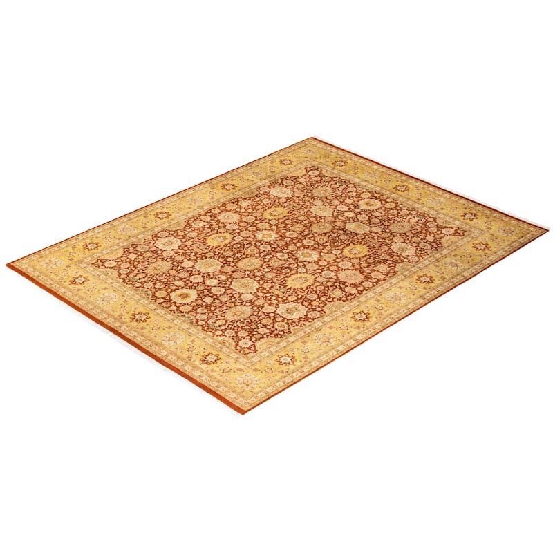 Overton Handknotted Wool Traditional Oriental Orange Area Rug - 8' x 10'
