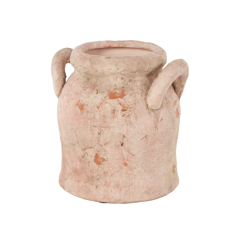 Ceramic Antique Style Distressed Vase with Handles - Cream or Pink - Roche River Decor