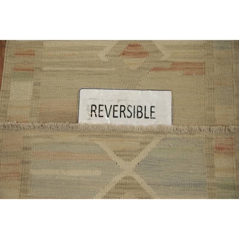 Hand Woven Oriental 100% Wool Carpet Southwestern Tribal Beige & Ivories Kilim Runner Rug - 6' 3'' X 2' 2''