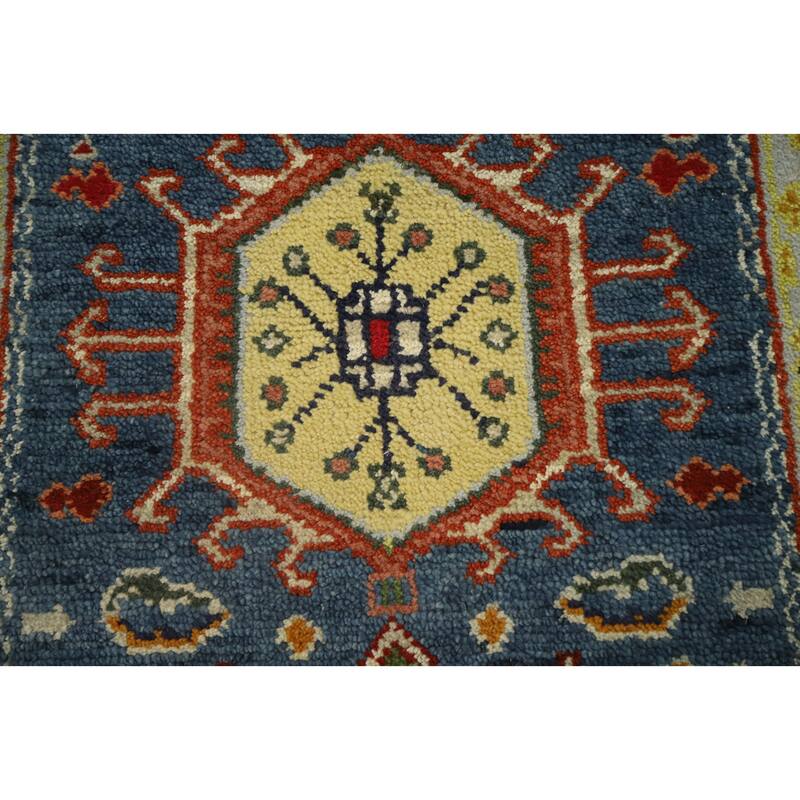 Hand Knotted Oriental 100% Wool Carpet Traditional Geometric Navy Blue & Blues Kazak Runner Rug - 8' 3'' X 2' 6''