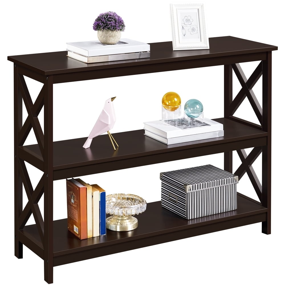 3-Tier X-Design Console Table with Storage Shelves, 41.7 x 13.8 x 31.5-inch