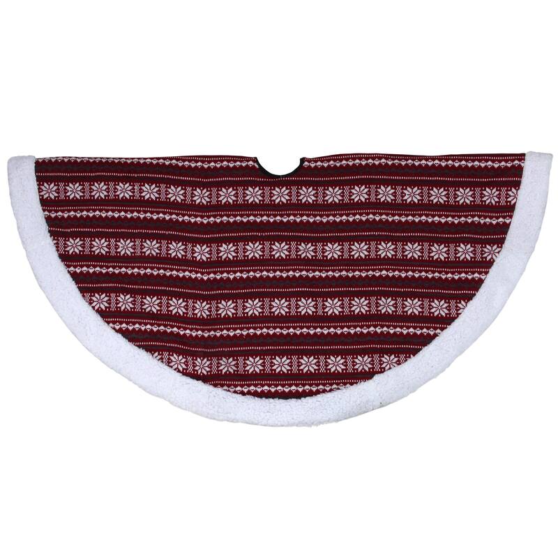 48" Red and White Knitted Snowflake Lodge Christmas Tree Skirt