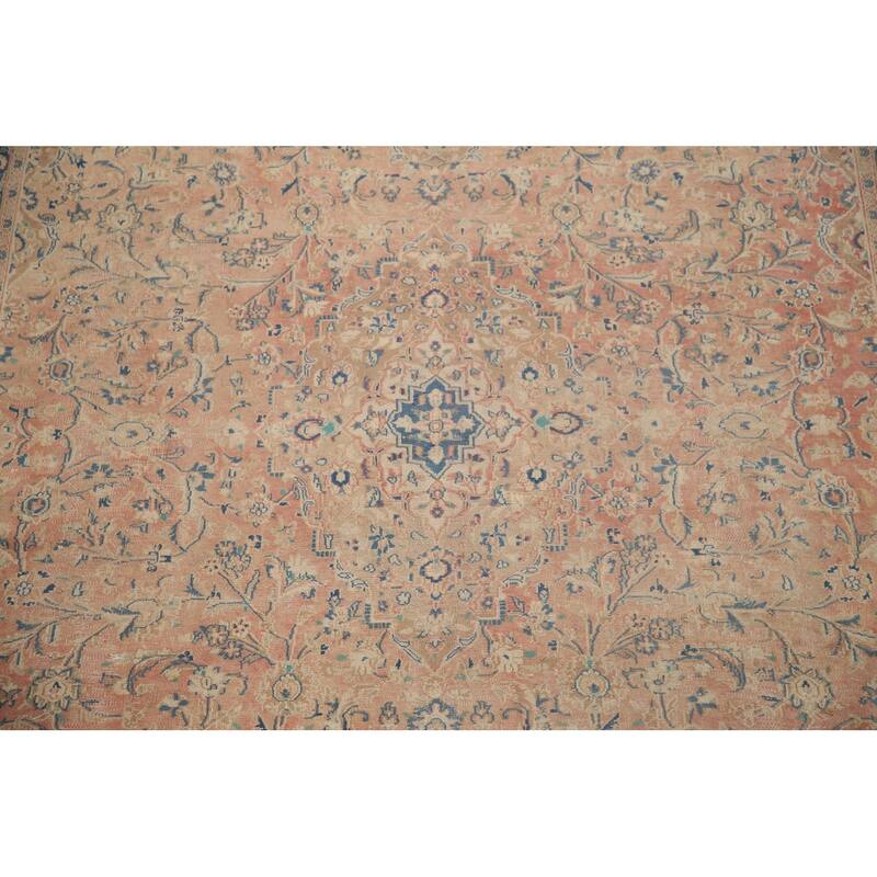 Hand Knotted Oriental 100% Wool Carpet Traditional Floral Pink Mashad Area Rug - 12' 10'' X 9' 6''