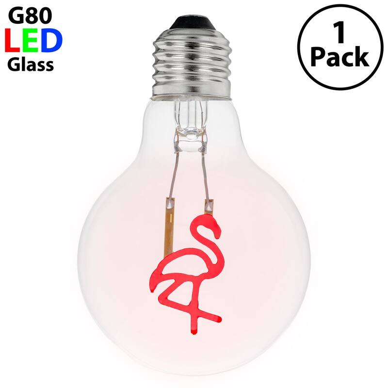 Festive Living LED Flamingo Decorative Filament Bulb G80 Globe E26 Base 1W Clear Glass 1pk