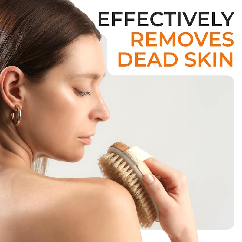 Cheer Collection Set of 2 Natural Bristle Body Brushes Round and Oval with Hand Strap for Wet or Dry Use