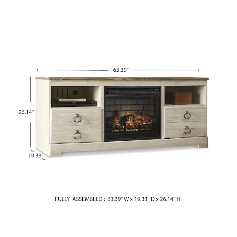 Signature Design by Ashley Willowton Whitewash 64" TV Stand for TVs up to 73" with Electric Fireplace