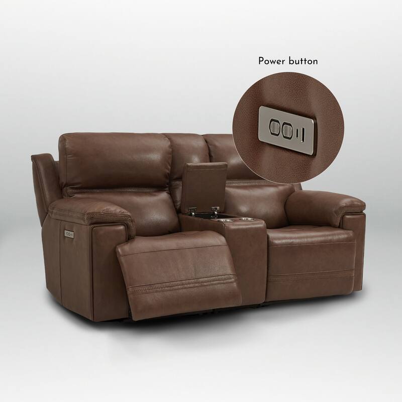 Genuine Leather Dual Power LoveSeat with Console, Adjustable Headrest, Footrest, USB/Type-C & Zero Gravity