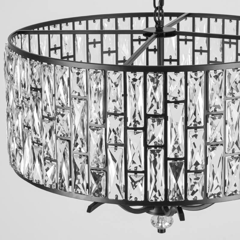 8-Light Modern Glam Black Faceted Crystal Chandelier with Cylinder Drum Shade for Dining Room, Living Room