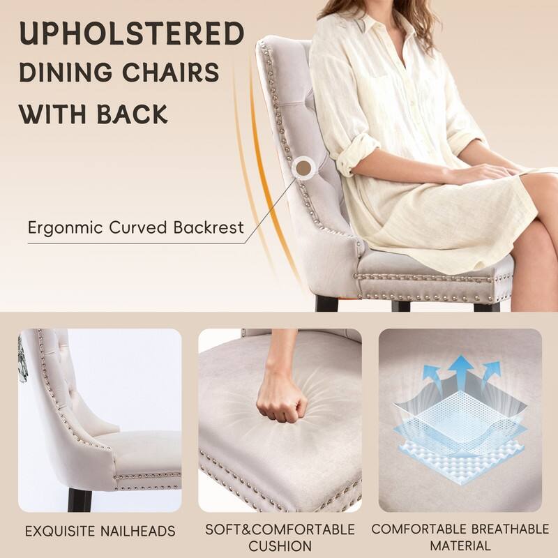 High-end Tufted Velvet Upholstered Nailhead Dining Chair Set of 6