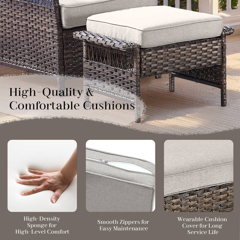 Outdoor Patio Brown Sofa, Swivel Chair, Ottomans Table