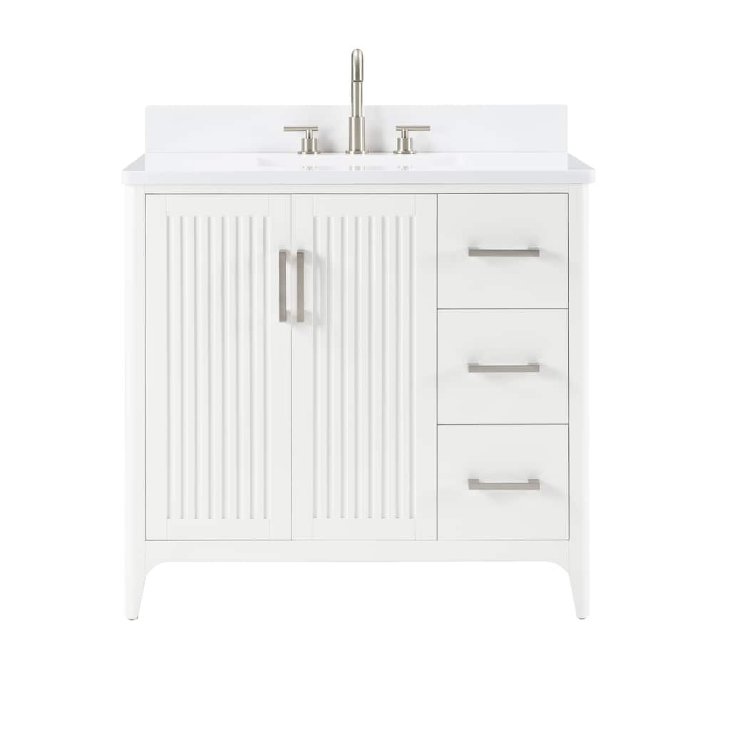36" Solid Wood Bathroom Vanity with USB Charging Storage