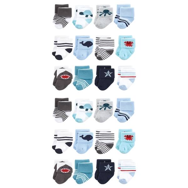 slide 1 of 1, Hudson Baby Cotton Rich Baby Terry Socks 24-Pack, Sea Creatures 0-6 Months - Sea Creatures