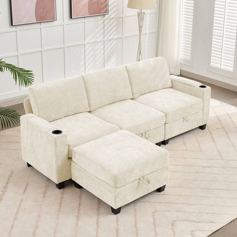 Chenille Sectional Sofa, Hidden Storage & Modular Design