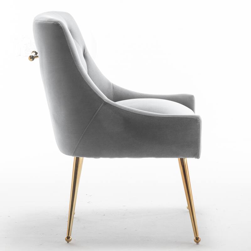 SEYNAR Modern Boucle Velvet Upholstered Accent Dining Chair Set of 2 Tufted Back Armless Chair with Golden Legs