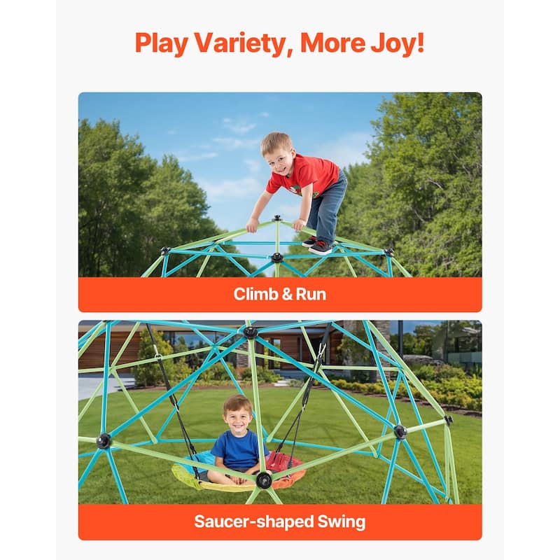 10FT Jungle Gym Climbing Dome for Kids with Saucer Swing and Promotes Active Play and Fitness - 120 x 120 x 60 in