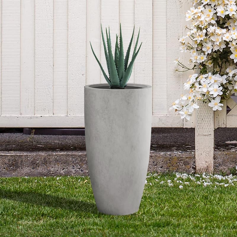 Kante Round Lightweight Concrete and Fiberglass Indoor Outdoor Weather Resistant Tall Planter with Drainage Hole