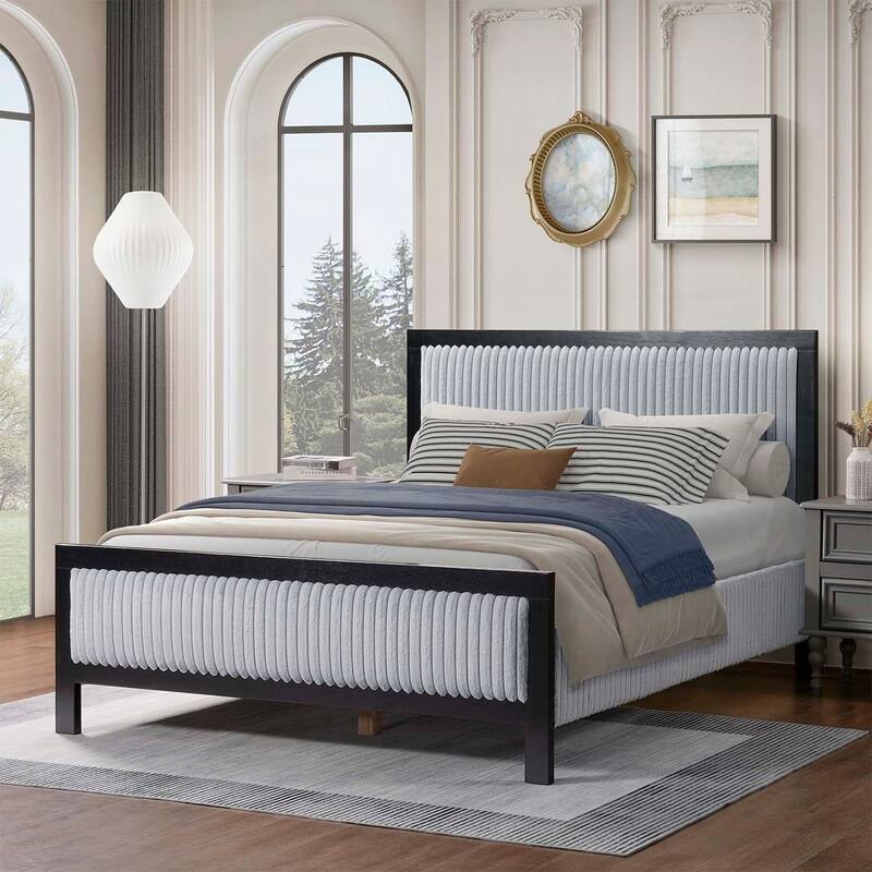 Luxurious Upholstered Bed with Advanced Design for Supreme Comfort - Black+Grey-Queen Size