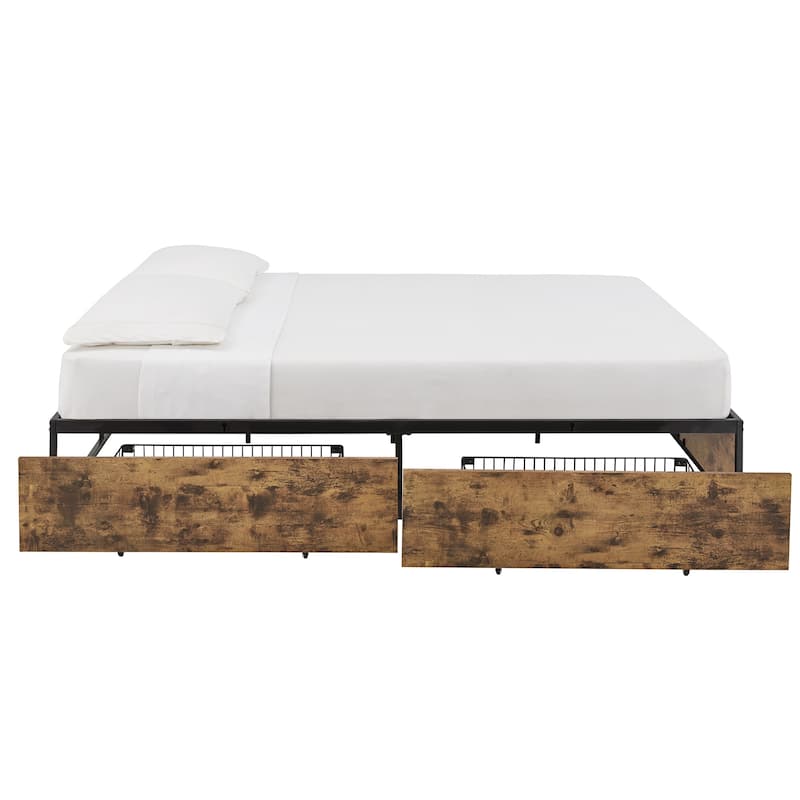 Youngstown Wood Finish Panel Black Metal Platform Bed with Storage Drawers by iNSPIRE Q Modern