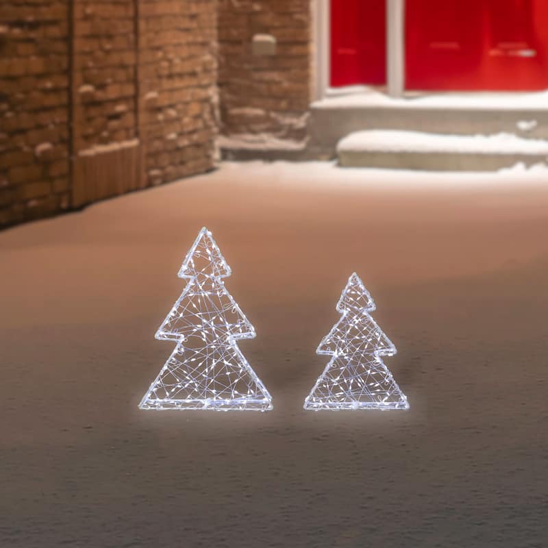 LED Lighted Wire Christmas Tree Decorations - 14" - Set of 2