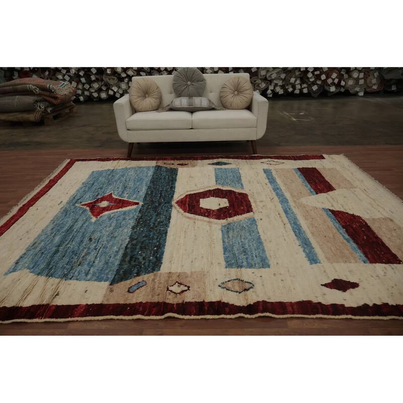 Hand Knotted Oriental 100% Wool Carpet Modern Tribal Beige & Ivories Moroccan Area Rug - 10' 1'' X 8' 1''