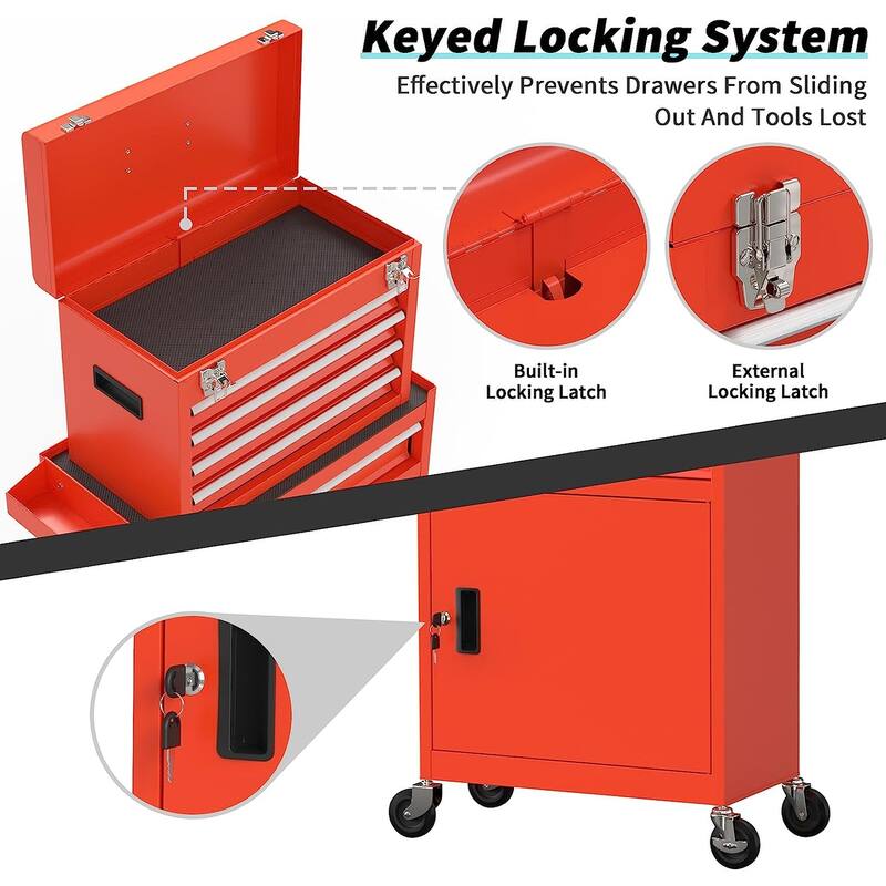 5-Drawer Rolling Tool Chest Storage Cabinet with Lock Tool Box