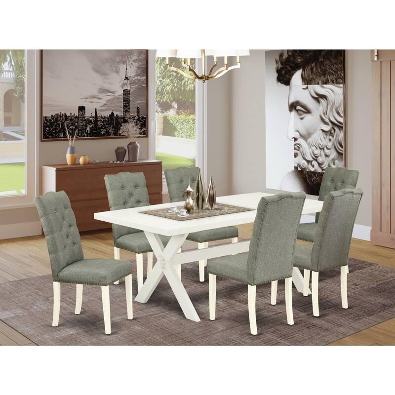 Retro Dinette Set - 7 Piece Kitchen Table Set - 6 Parsons Chairs - Solid Wood Dining Table - 72