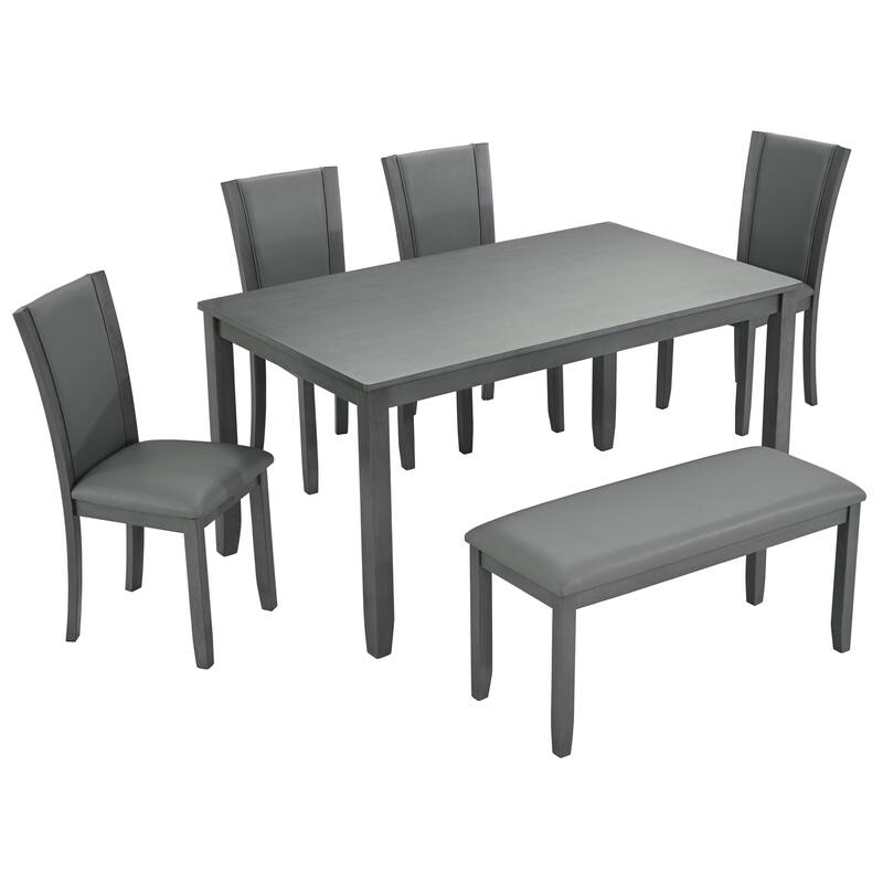 6-Piece Gray Kitchen Set with Upholstered Chairs and Padded Bench
