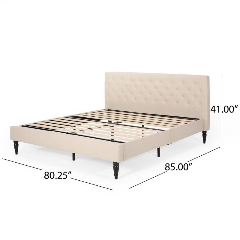 Button Tufted Wingback Headboard, King Size Upholstered Platform Bed Low Profile Bed with Turned Legs and Center Support Legs