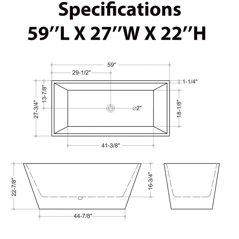 CB HOME 55''/59''/67'' Freestanding Acrylic Bathtubs,Modern Spa Deep Soaking Tubs with Solid Surface