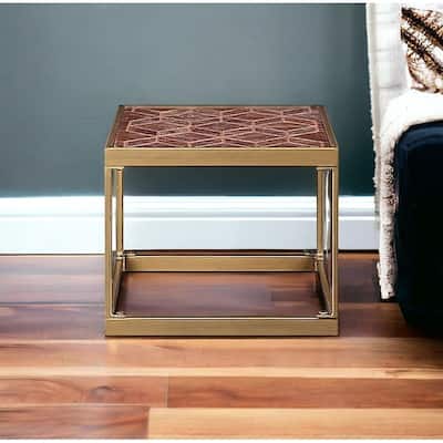 HomeRoots 16" Brass And Warm Brown Leather Rectangular End Table - 24' X '16' X '20